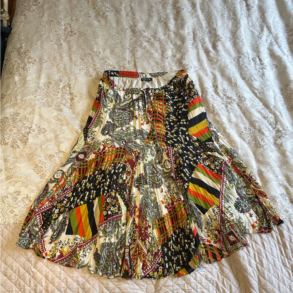 Printed Patchwork Midi Skirt in Multi-Color